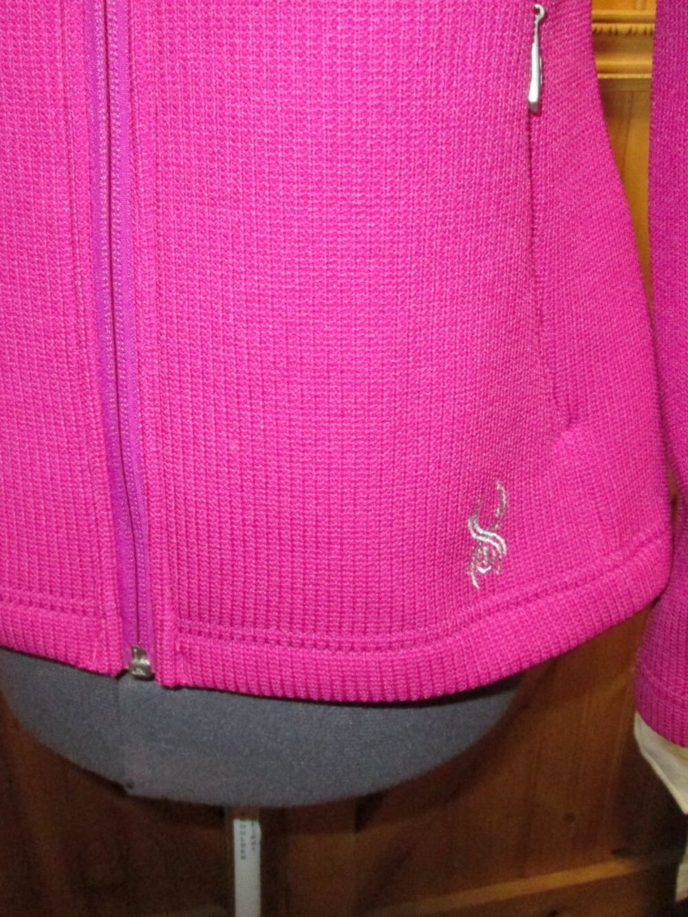 ladies Spyder Med Core sweater jacket cable knit full zip logo back front pink - Picture 3 of 5